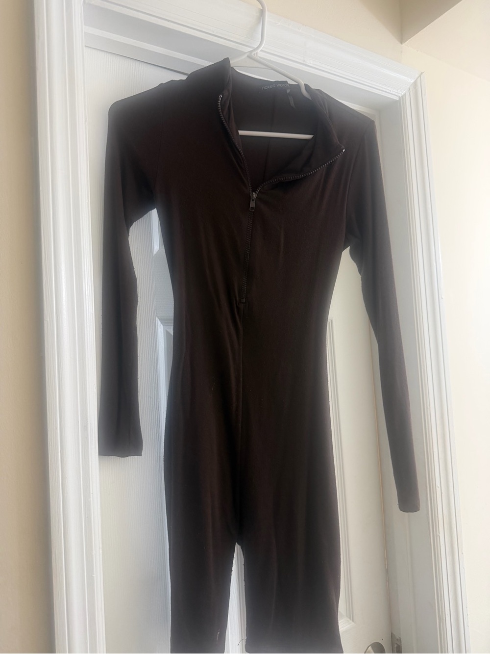 naked wardrobe Dark Brown Long-Sleeve Zip Romper